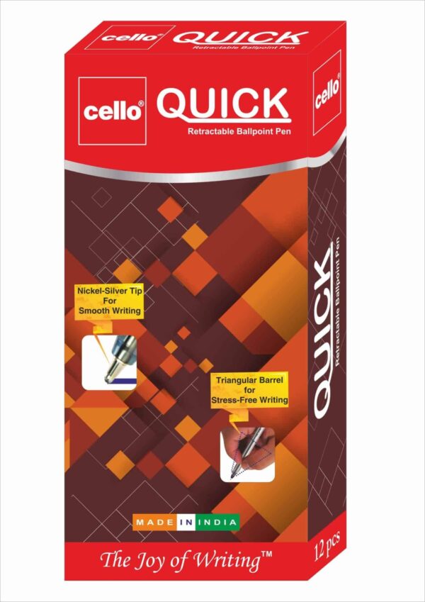 קופסה של 12 עטי לחצן נוחים לשימוש. CELLO QUICK. עובי כתיבה 0.7 מ"מ. מילוי בצבע כחול.