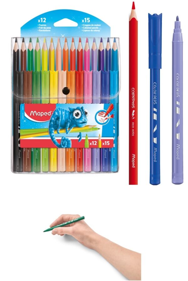 מארז MAPED סט 15 צבעי עפרון 12+טושים