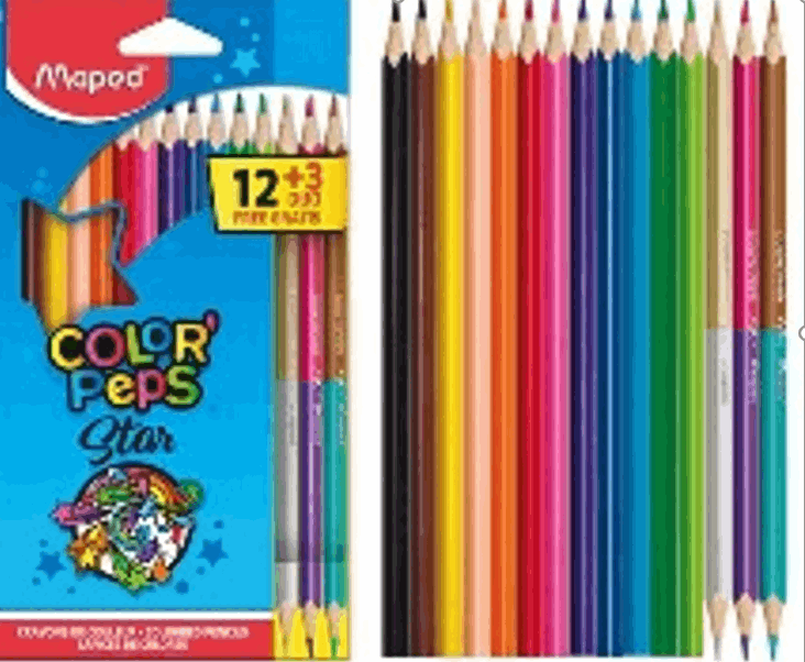 צבעי עפרון 3+12 דו צדדי 18 גוונים כולל כסף וזהב STAR MAPED