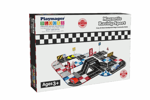מגנטים ערכת כבישים +מכונית עץ Playmager שחורה
