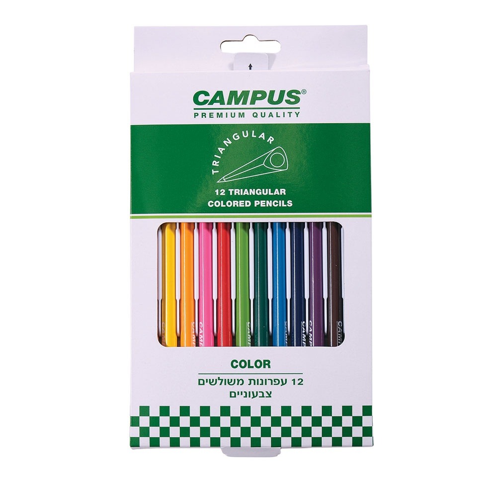 סט 12 עפרונות צבעוניים משולשים – CAMPUS