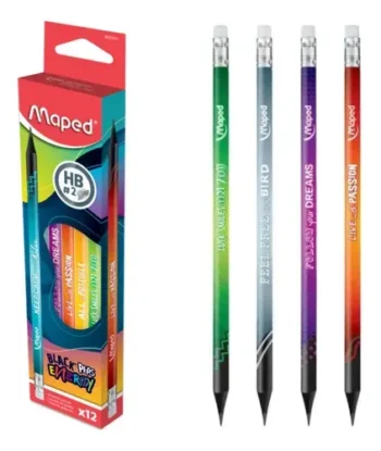12 עפרונות עם מחק שחור מעוצב ENERGY MAPED