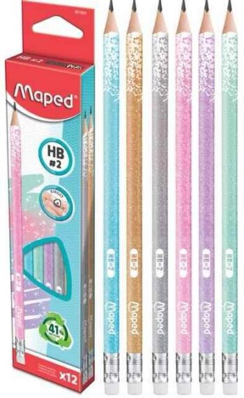 12 עפרונות עם מחק מטאלי פסטל MAPED
