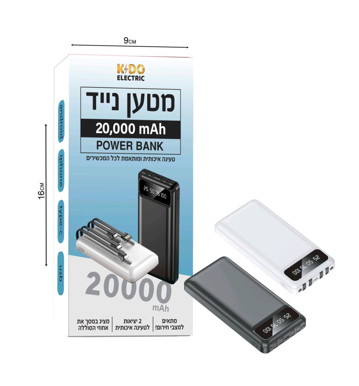 מטען נייד 20,000mAh תואם לכל המכשירים – Power Bank עוצמתי