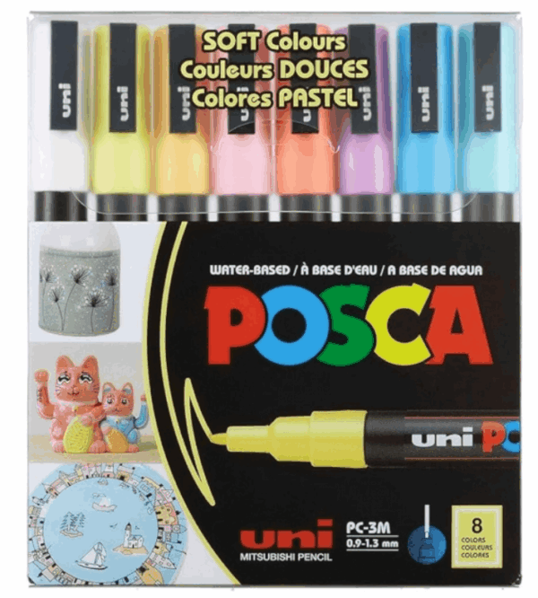 סט 8 טושים אקריליים פוסקה PC-3M פסטל POSCA