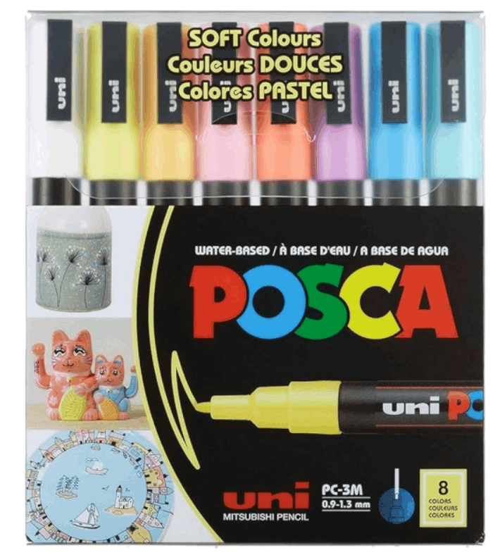 סט 8 טושים אקריליים פוסקה PC-3M פסטל POSCA