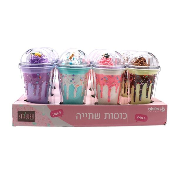 כוס שתייה 450מ"ל עם קש קינוחים סטיילוש