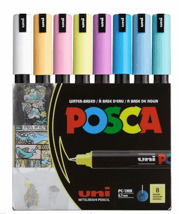 סט 8 טושים אקריליים פוסקה PC-1MR POSCA – גווני פסטל
