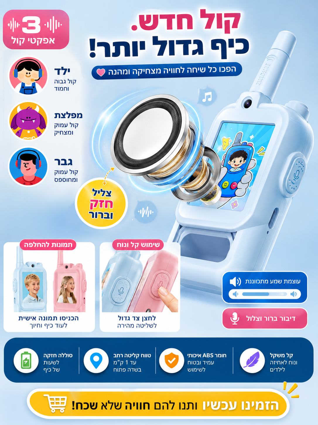 ילדים משחקים עם מכשירי קשר וידאו בפארק – תקשורת בלי אינטרנט עד 1000 מטר