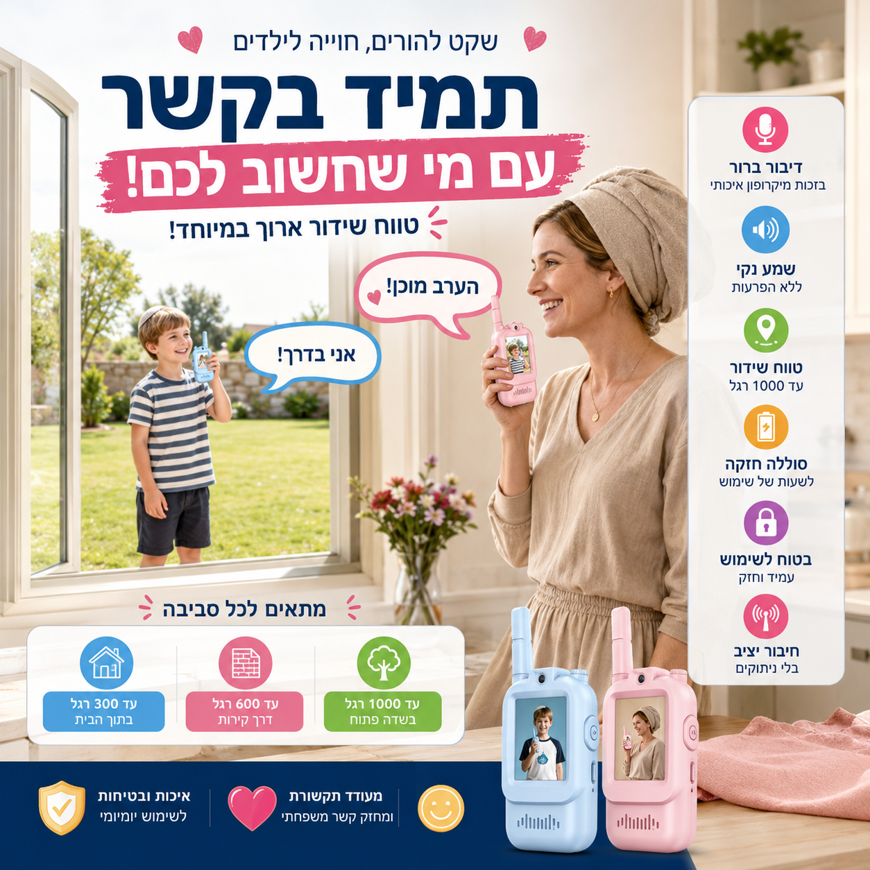 מבנה ופונקציות מכשיר קשר וידאו לילדים – כפתורי שליטה, מצלמה ומסך IPS 2.0 אינץ׳