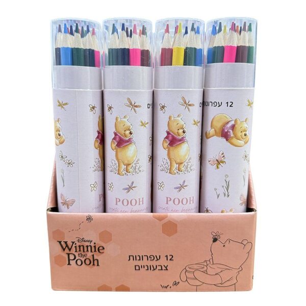 12 עפרונות צבעוניים בגליל קרטון פו הדב